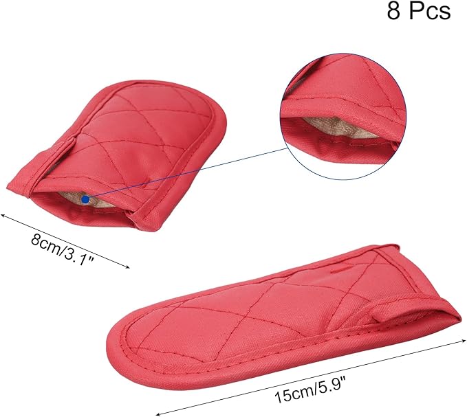 uxcell 8Pcs Pan Handle Sleeve, Pot Handle Covers Heat Resistant Iron Skillet Handle Covers for Kitchen Baking Cooking Supplies, Red