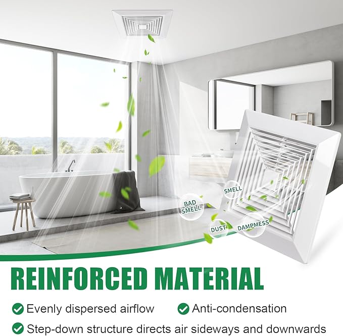 ( 2Piece 9" x 9"Inch Bathroom Exhaust Fan Cover with Spring, Square Ceiling or Wall Mounted Exhaust Fan, Ceiling Fan, Grille, Air Diffuser, Diverter Ventilation Hood, Replacement Accessories