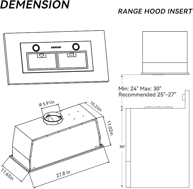 Built-in 30 Inch 700 CFM Kitchen Range Hood Insert | Stainless Steel Stove Vent Hood with Bright LED Lights, Push Button Control | Convertible Ducted/Ductless, Includes Grease & Carbon Filters