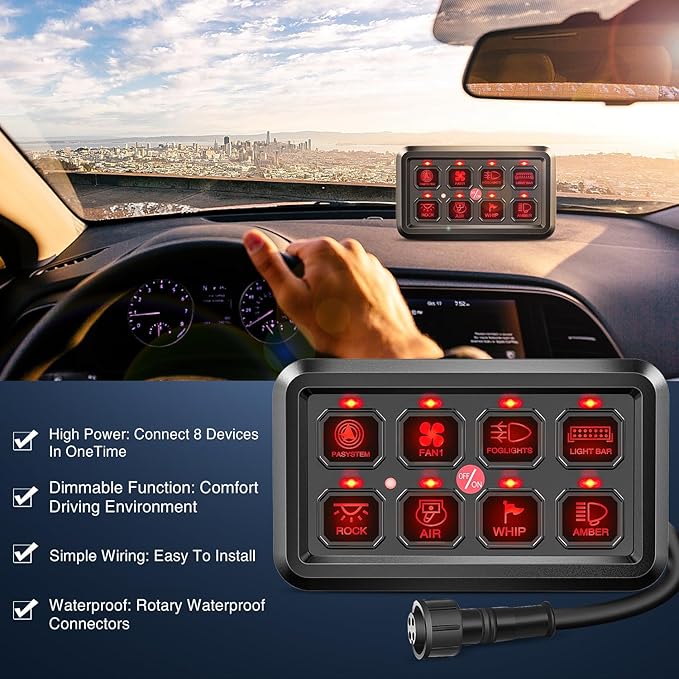 Nilight 8 Gang Switch Panel System Circuit Control Relay Fuse Wiring Harness Automatic Dimmable ON Off LED Pod for 12V Cars Trucks Campers SUV