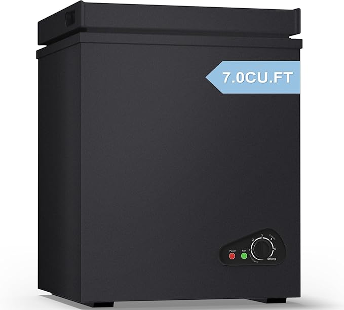 TABU 7.0 Cubic Feet Chest Freezer, Compact Top Opening Deep Freezer with 7 Level Adjustable Thermostat & Removable Basket, Low Noise, Freestanding (Black, 7.0 Cu.Ft.)