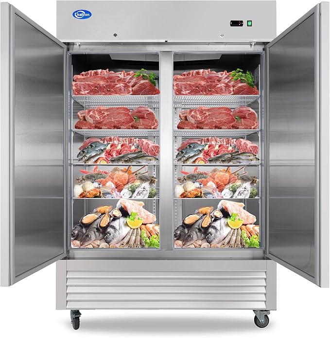 54"W 2 Door Commercial Freezer, 49 Cu.ft Stainless Steel Reach-in Upright Fan Cooling Freezer for Restaurant Bar Shop, etc