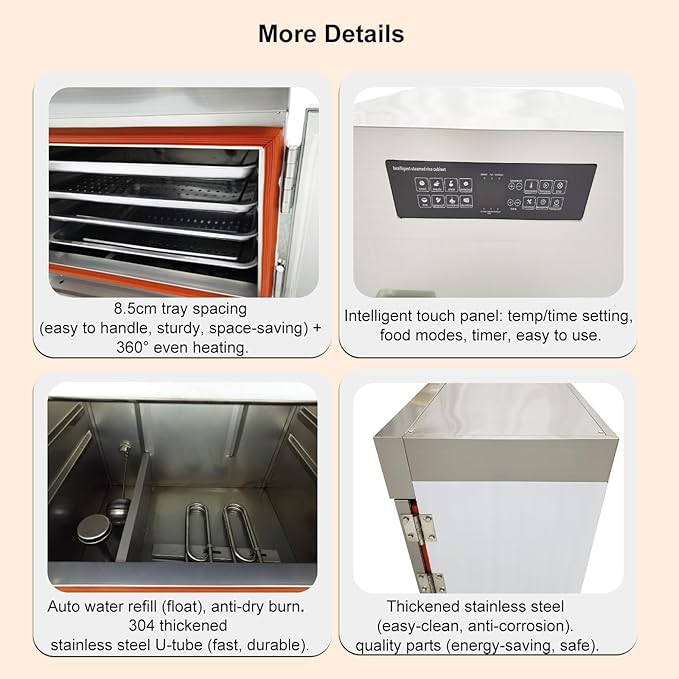 220V 1PH Commercial Electric Steamer 6000W Warming Cabinet Steam Box 4 Tray Intelligent Steaming Cabine for steamed rice, buns, meat, seafood