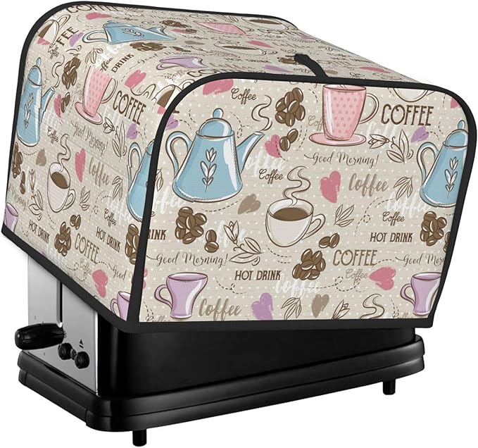 Beige Coffee Love Heart 4 Slice Toaster Cover, Waterproof Toaster Dust Cover Bread Maker Protective For Small Kitchen Appliance Dining Room Table Home Decor Gifts