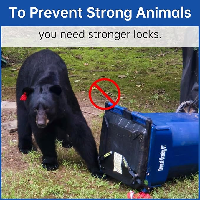 Trash Can Lock for Animals - Raccoon-Proof Trash Can Locks,(4Pcs) Heavy-Duty Bear Trash Can Lock with Lid Strap, Animal Proof Garbage Can Lock for Outdoor Trash Bin, One-Handed Operation