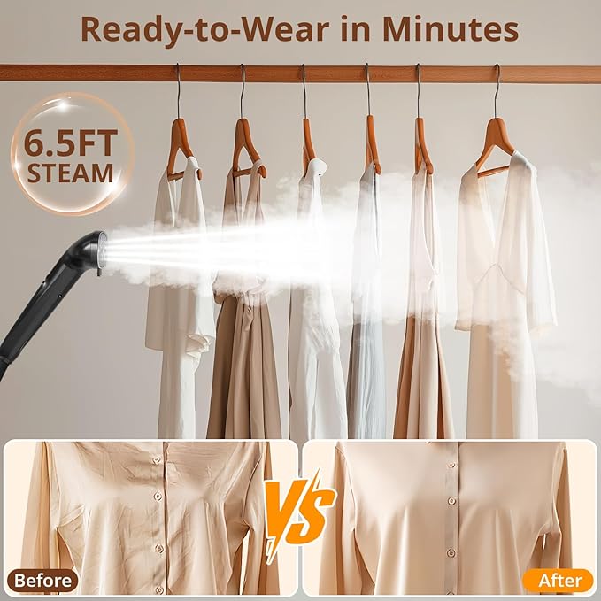 LAKALA Garment Steamer for Clothes, 30-Second Instant Heat-Up, 2.5L Water Tanks, with Pant Clips & Dual Hanger, Powerful Handheld, 4-Stage Adjustable Height, Standing Floor Steamer Wrinkle Remover
