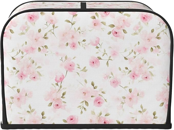4 Slice Toaster Cover for Kitchen Rose Flower Pastel Waterproof and Dustproof Oxford Fabric Toaster Dust Cover with Side Pockets Decorative Universal Cover for Wide Slot Toasters and Small Appliances