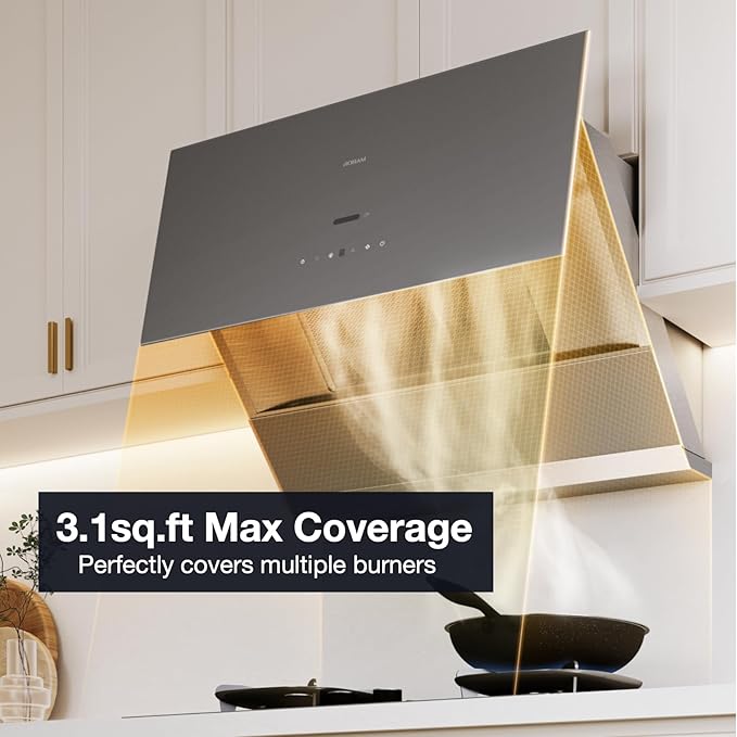 ROBAM Under Cabinet or Wall Mount Kitchen Range Hood 30" R-Max3 Grey, 1200CFM Auto-Adjust Speed Control with LED Lights Vent Hood, Fingerprint Resistance and R-Link Tech