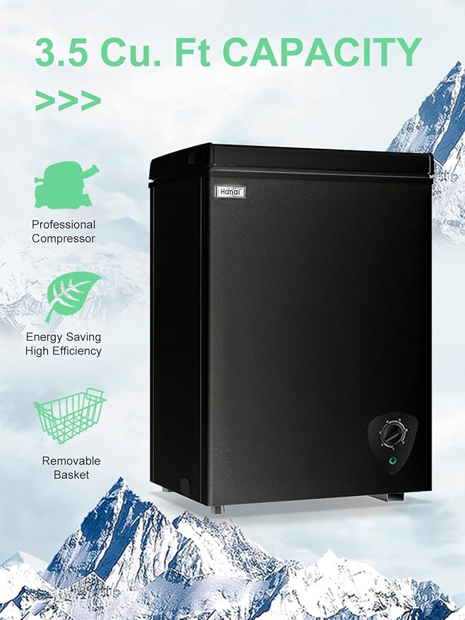Chest Freezer 3.5 Cu.Ft Black Small Deep Freezer with Adjustable Temperature Control for Basement Apartment Kitchen Business