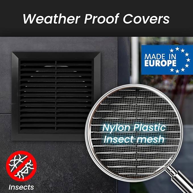 Repa Market 6 Inch (Opening) Black Air Vent Cover - Plastic Fresh Air Intake Vent for Round Duct - Register Vent Cover with Mesh Screen - Wall or Ceiling HVAC Return Air Register - Modern Soffit Vents