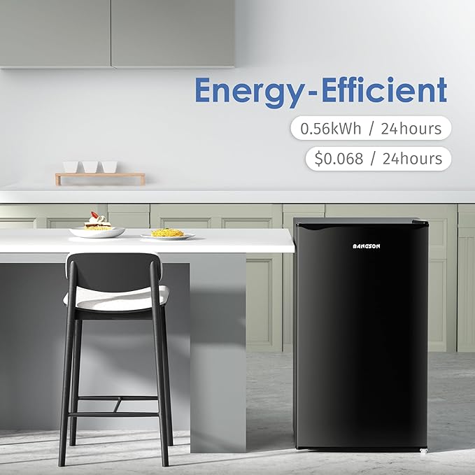 BANGSON Mini Fridge with Freezer, 3.2Cu.Ft, Single Door Small Refrigerator, Energy-efficient, Low Noise, Mini fridge for Bedroom Dorm and Office, Black