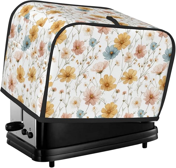 2 Slice Toaster Cover for Kitchen Botanica Flower Vintage Waterproof and Dustproof Toaster Dust Cover with Side Pockets Decorative Universal Cover for Wide Slot Toasters and Small Appliances