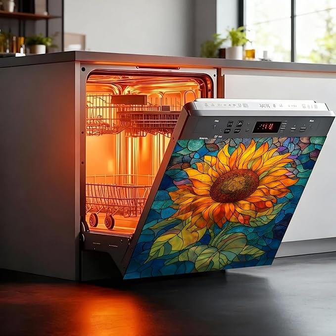 Dishwasher Magnet Cover, Creative Pattern Sticker, Dishwasher Magnetic Decoration, Refrigerator Protection Decoration, Sunflower, Kitchen Art Decoration 23x25.5 inches