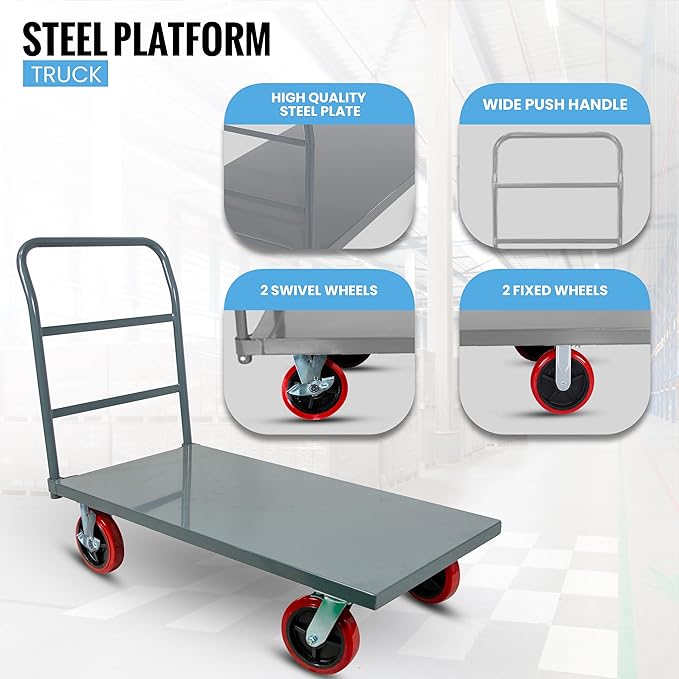 5Seconds Flatbed Platform Cart 3300LB Industrial Dolly Heavy Duty 60” x 30” Hand Push Truck Super Heavy Duty Flatbed 8'' Locked Swivel Wheels Commercial Moving