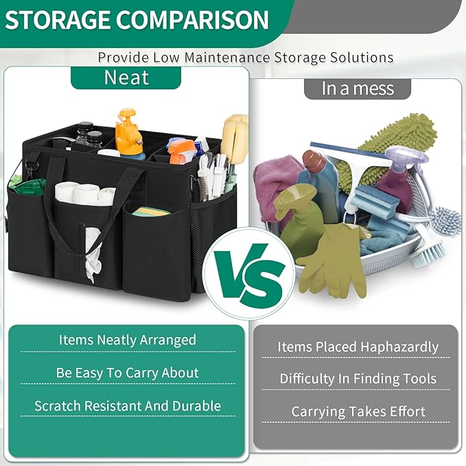 Wearable Cleaning Caddy Bag for Cleaning Supplies, Large Capacity Cleaning Organizer Tote Bag Simple Kitchen Cleaning Supplies Storage Bag for Cleaners Housekeepers (Black)