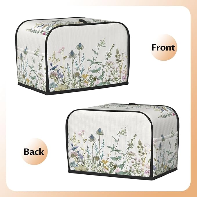 Toaster Cover 2 Slice Wildflowers Leaves Waterproof Appliance Cover with Hang Loop Bread Baker Toaster Cover for Kitchen