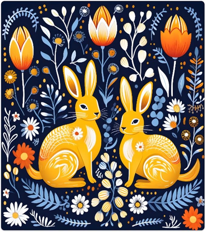 Easter Bunny Beautiful Flowers Dishwasher Magnet Cover, Reusable Refrigerator Panel Stickers Microwave Front Door Covers Magnets for Kitchen Home Appliances Holiday Party Decorations 23 X 26 in