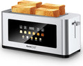 Geek Chef Long Slot Toaster 4 Slice, 1.5" Touch Screen Extra Wide Slots for Bagels & Waffles, 6 Browning Levels, Timer, Reheat, Defrost, Cancel Function, Removable Crumb Tray, Stainless Steel