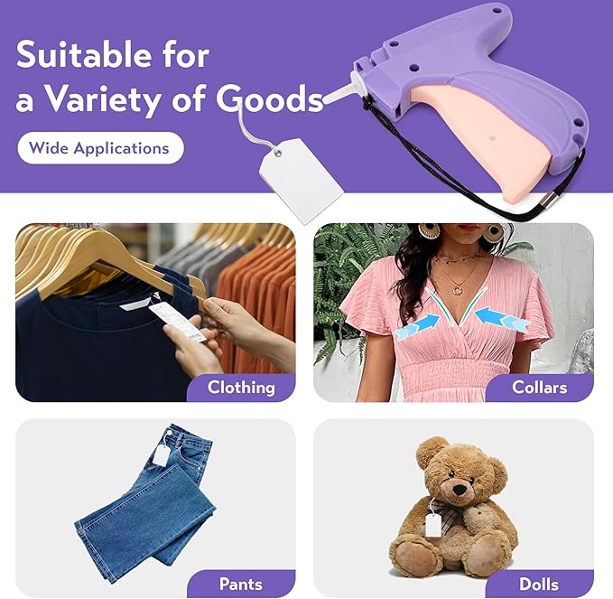 Clothing Label Gun,Standard Retail Price Tag Labeling Gun Kit,Having 5 Needles, 1000 Micro Fasteners,Suitable for Store,Warehouse,Consignment,Yard Sale,etc.(Purple)