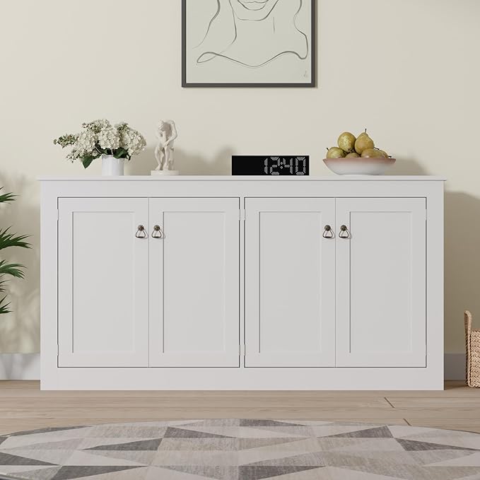Cozy Castle Buffet Cabinet with Storage - Kitchen Storage Cabinet Wood Console Table Coffee Bar Accent Cabinets for Living Room Dining Room Entryway White 57.5" W | with Storage, Coffee Bar, Accent Cabinets, for Living Room