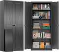 Greenvelly Metal Cabinet, 63" H Black Metal Storage Cabinet with Doors and 4 Shelves, Pantry Storage Cabinet for Kitchen, Bedroom, Living Room, Office (Farmhouse)