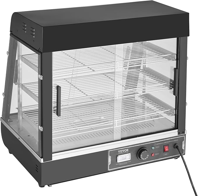 VEVOR 3-Tier Commercial Food Warmer Display, 1200W Food Display Warmer with Light, Adjustable Shelf and Temperature Display, 86℉~185℉ Steam Heating, 111L for Hamburger, Pizza, Bread, Fried Chicken