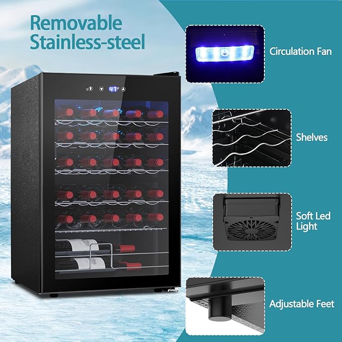 COWSAR 37 Bottle Wine Fridge, Freestanding Commercial Beverage Refrigerator with Smart Temp Control, 4.45 Cu.Ft Mini Fridge Wine Cooler with Child Lock& Wavy Wire Shelves for Kitchen Bar, Black