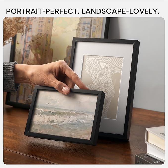 Homeforia 8x11 Picture Frame Black, High End Metal 8 x 11 Poster Frames with Mat 6 by 9 for Photo, 11x8 Frame Matted to 6x9 inch Print, 8by11 Wall or Tabletop Frame, Tempered Glass, Wall Kit, Set of 1