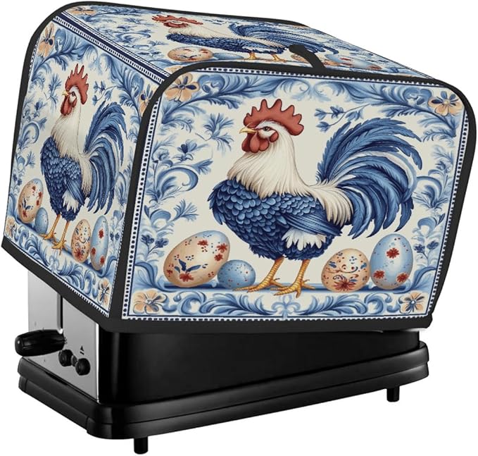 Toaster Cover 2 Slice, Easter Blue Cock Pattern Egg Anti Dust Protector for Bread Maker, Waterproof Kitchen Appliances Accessories