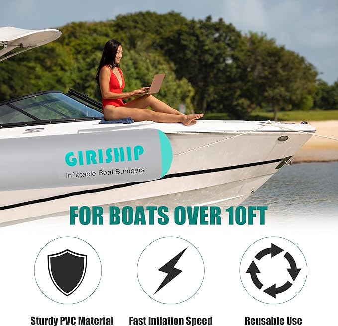 10'×18"/24" Inflatable Boat Bumpers, Large Boat Fenders for Docking, Boat Bumpers for Docking with Mooring Ropes, Heavy Duty Dock Bumper for Yacht or Fishing Boat
