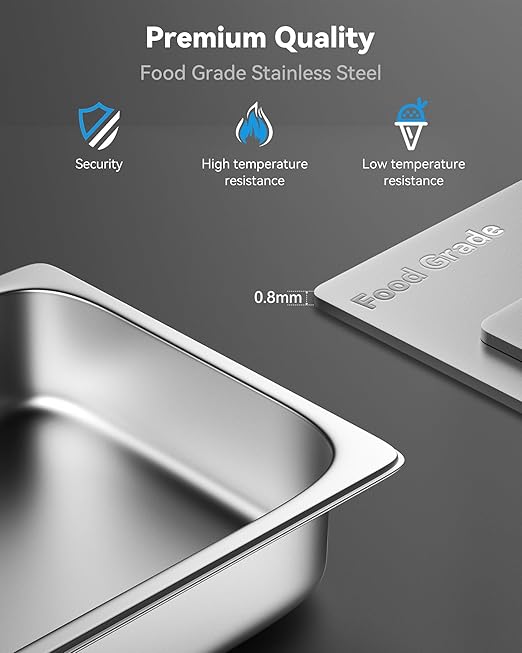 4 Pack Hotel Pans with Lids, 1/2 Size 2.5" Deep Stainless Steel Steam Table Pans 22 Gauge Anti Jam 12.8" L x 10.4" W Commercial Food Storage Containers Metal Pan