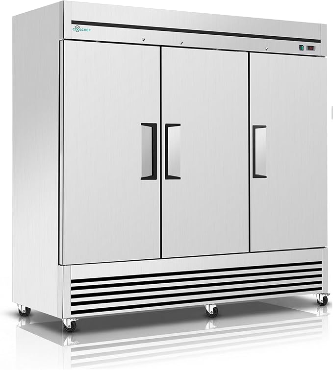 81" Commercial Refrigerator 72 Cu.Ft, Stainless Steel 3-Door Reach-in Fridge, 33–40℉, Air Cooling, LED Light, 9 Shelves, R290, ETL