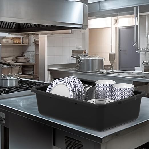 24 L Black Food Service Bus Tub, Plastic Commercial Bus Tubs, 6 Packs