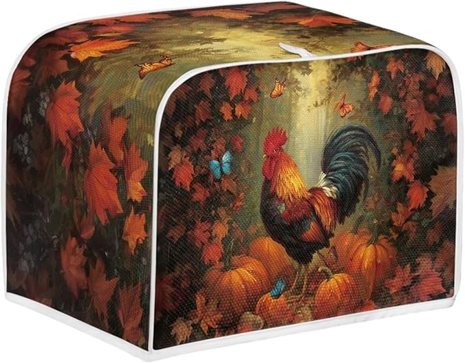UNICEU Fall Toaster Cover 4 Slience Rooster Pumpkin Butterfly Print Fingerprint Protection for Bread Maker Kitchen Small Appliance Protection Home Decor