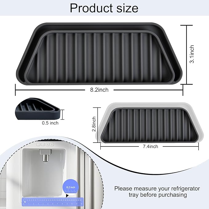 KindGa Refrigerator Drip Catcher Tray,Protector Ice and Water Dispenser Pan,Fridge Spills Water Pad Catch Basin for Drainage 2 Pack (Rectangular,Black)