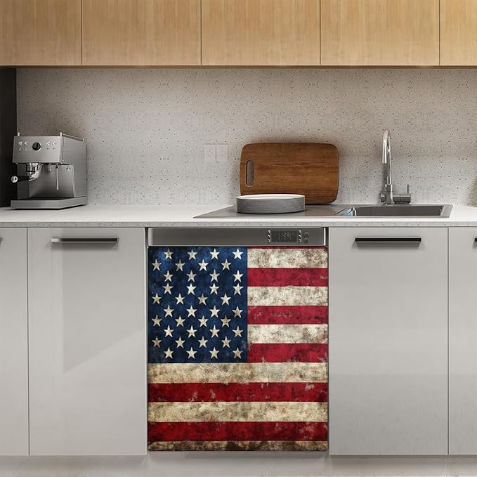 Amrican USA Flag Dishwasher Magnet Cover for Door Front, Dishwasher Panel Decal Vintage Reuseable Refrigerator Magnet Cover Decal Fridge Stickers Home Decor, 23 x 26 Inch