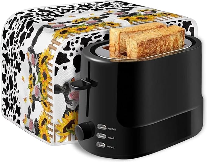 UNICEU Sunflower Farm Cow Animal 2 Slice Quilted Toaster Dust Cover & Bread Maker Cover for Small Appliances