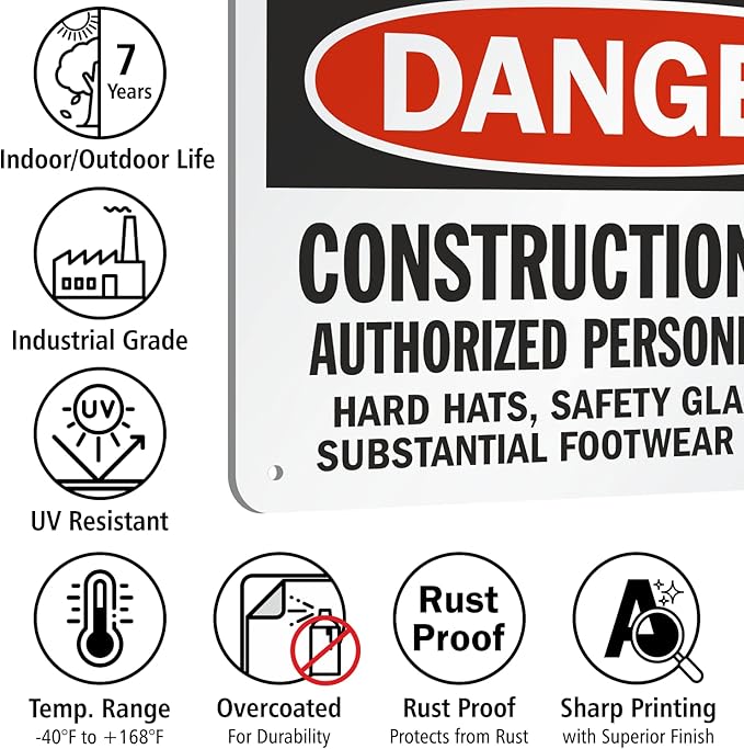 SmartSign "Danger - Construction Area, Authorized Personnel Only" Sign | 7" x 10" Aluminum