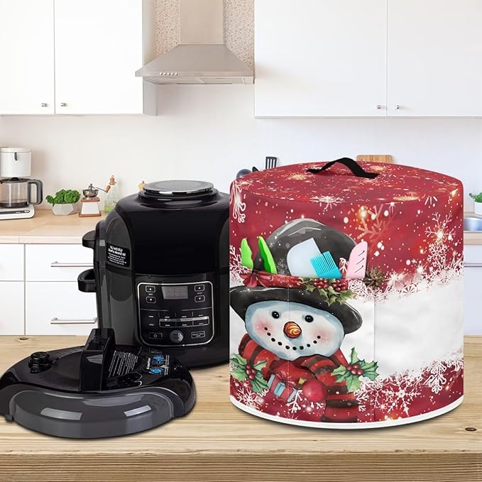 Pressure Cooker Cover for 3 Quart Air Fryer Accessories, Stain Resistant Electric Appliance Cover with Pockets Christmas Decor Cute Snowman