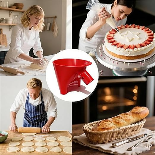 Flour Funnel for Kitchen Aid Mixer, Stand Mixer Attachment, Easy Pour No-Mess Attachment, Anti-Splash Accessory, Durable Dishwasher-Safe Baking Tool (Red)