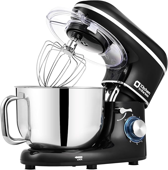 Kitchen in the box Stand Mixer, 6.5QT 660W Kitchen Electric Mixer, 6-Speed Tilt-Head Food Mixer with Dough Hook, Wire Whip and Beater (Black)