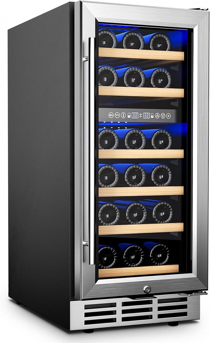 EUHOMY 15 Inch Wine Fridge, 33 Bottle Dual Zone Wine Cooler Refrigerator with Glass Door, Built-In or Freestanding Wine Refrigerator with Digital Temperature Control, for Home, Bar, Office