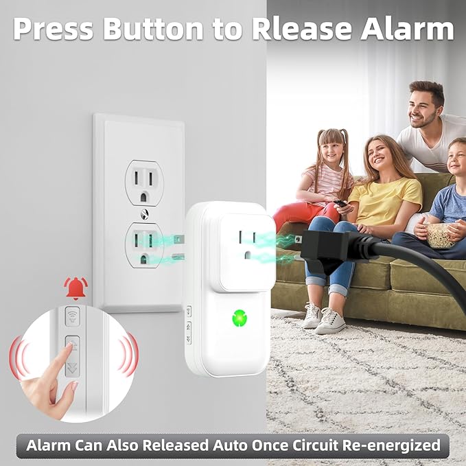 Power Failure Alarm, Upgrade 120dB Power Outage Alarm for Freezer, Power Outage Monitor with LED Indicator & Extender Socket, GFCI Circuit Failed Detector for Home, Garage, Basement