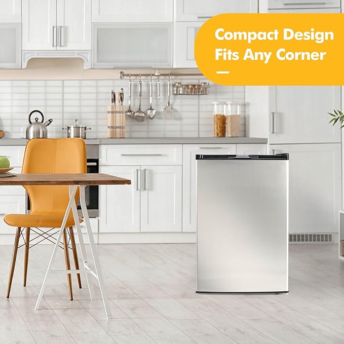 KOTEK 3.0 Cu.Ft Compact Mini Freezer, Upright Small Freezer w/Reversible Single Stainless Steel Door, 7 Grade Adjustable Thermostat, Freestanding Small Freezer for Home, Office, Apartment