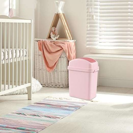Small Trash Can, 1.8 Gallons Bathroom Garbage Can with Lid Swing-Top, Slim Plastic Garbage Bin for Dorm, Office, Bedroom, Kitchen, Living Room (Pink)