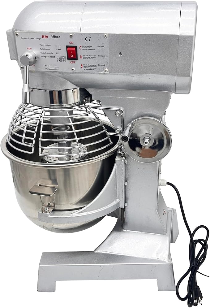 INTSUPERMAI Stand Mixer Commercial Dough Mixer Dough Kneading Machine 20L 20QT Electric Food Dough Mixer Machine with Automatic Stop Function 3 Types Hooks Whisk Beater 3 Speeds Adjustable 110V 1100W