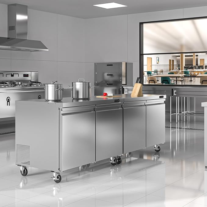 48" W Commercial Undercounter Freezer, 11.1 Cu.ft 2 Door Worktop Under Counter Freezer, Stainless Steel Commercial Kitchen Freezing Equipment for Restaurant, Bar, Shop, etc.