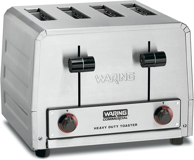 Waring Commercial WCT805 Heavy Duty Stainless Steel Standard Toaster with 4 Slots, 12-Amp
