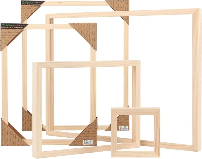 Creative Mark Ambiance Unfinished Deep Gallery Frame, 18x24" Open Back Natural Wood Frames for Canvas and Mounted Artwork, 3/4" Face, 1-1/4" Deep, No Glass or Backing