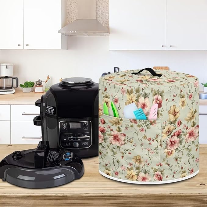 Floral Air Fryer Cover Washable Dust Cover for Kitchen Appliance Accessories for 8 Quart Pressure Cooker Air Fryer Rice Cooker Dust Protection with Storage Pockets